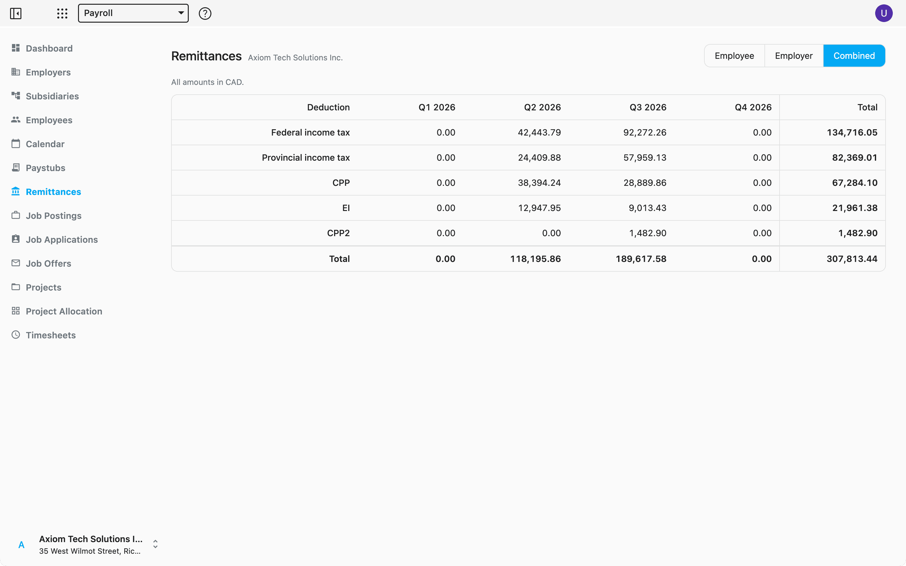 The Remittances grid