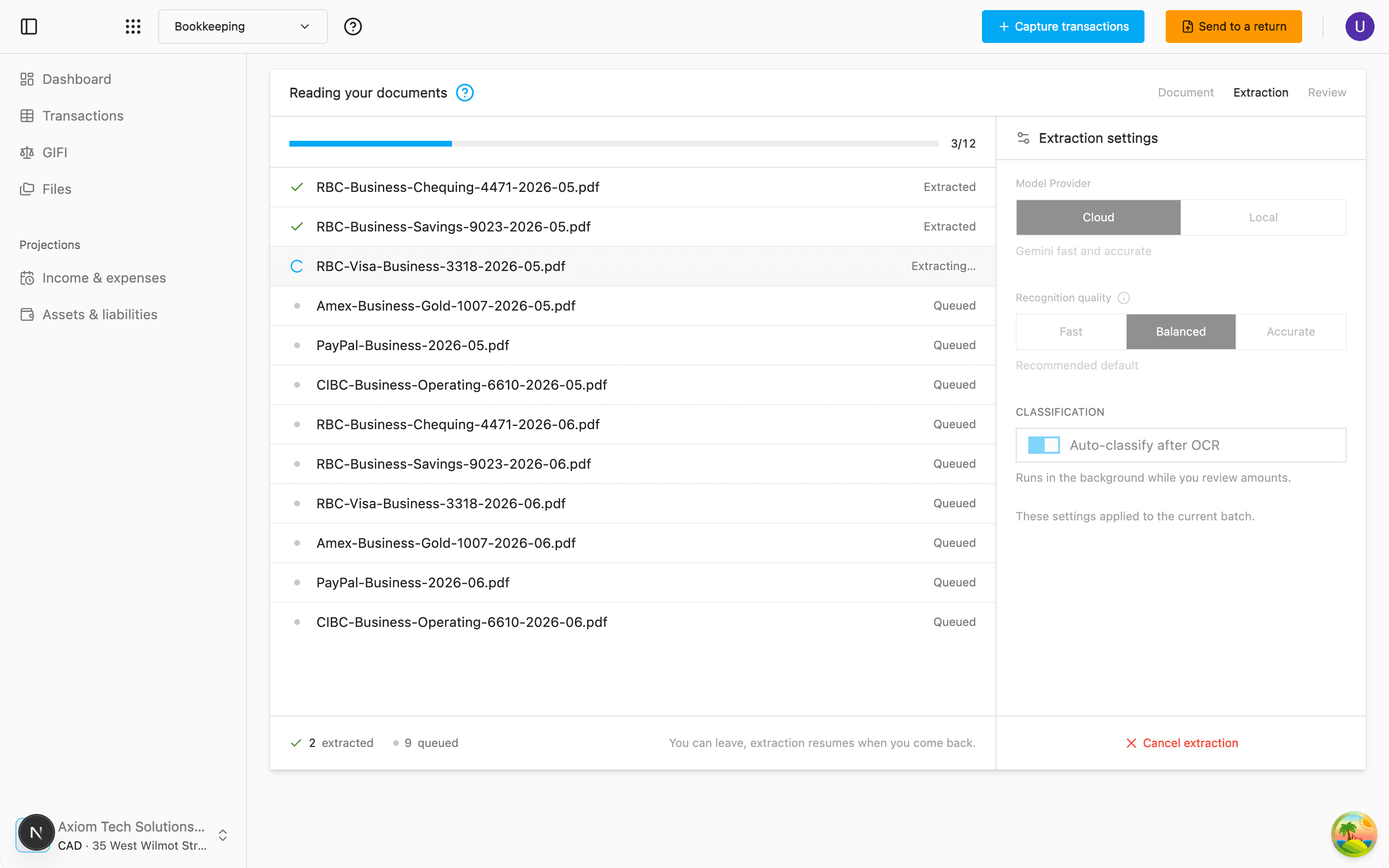 The upload zone with a batch in progress