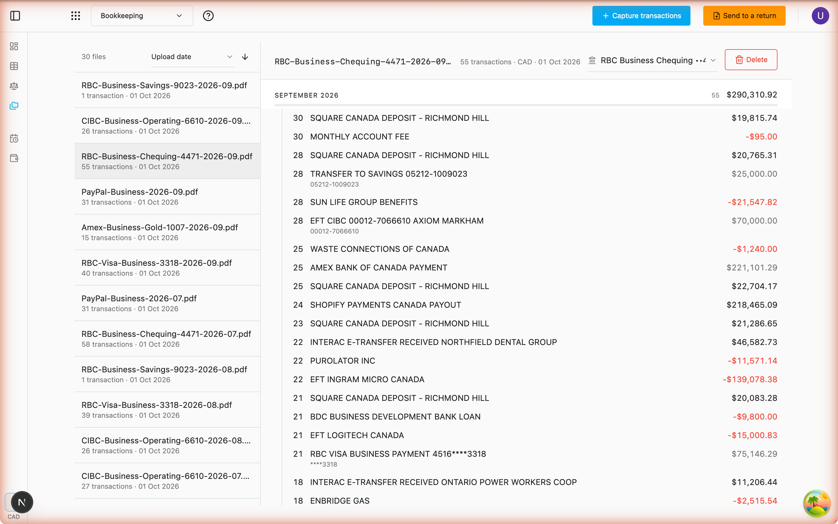 The files list with one document open