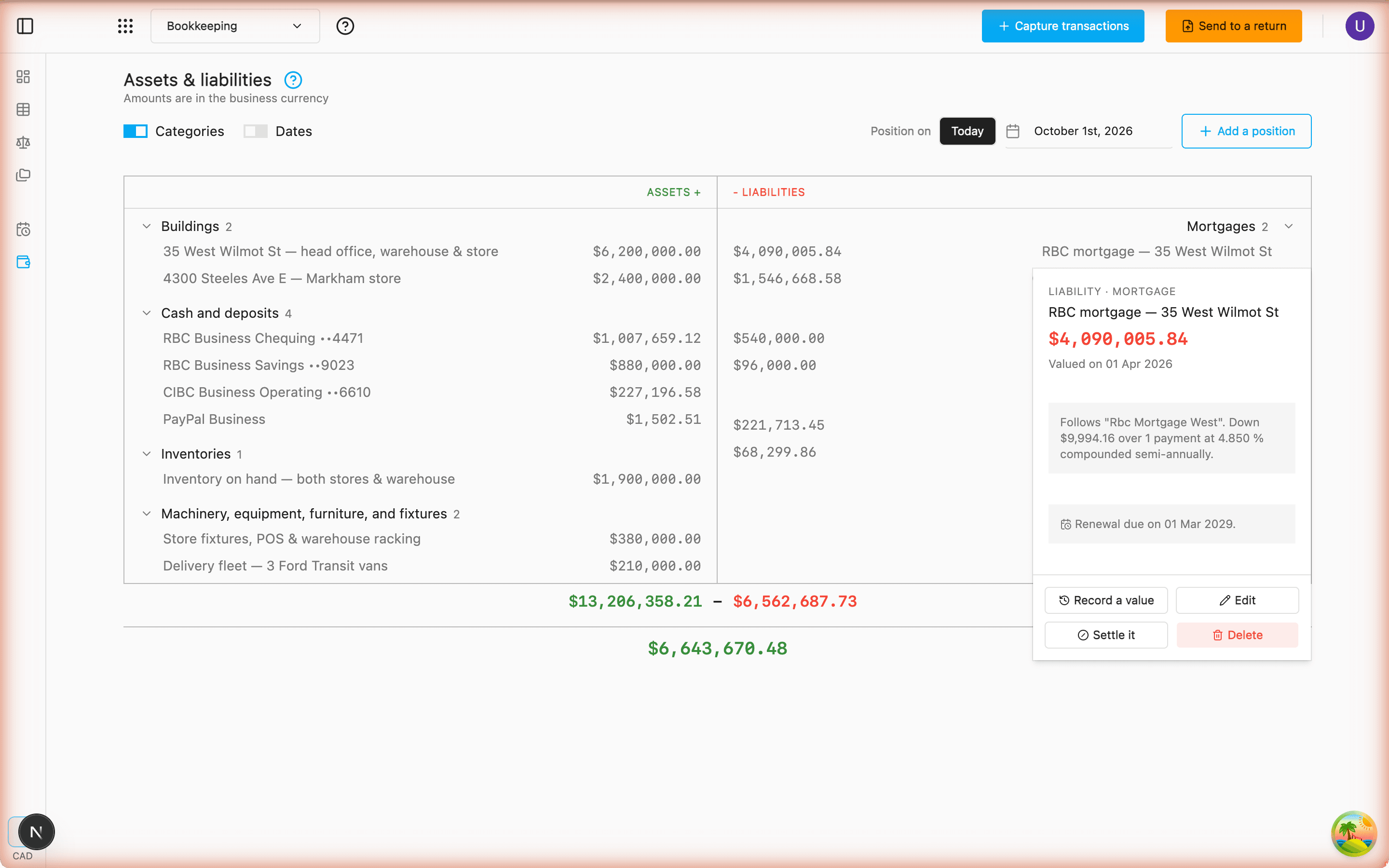 The Assets & liabilities position